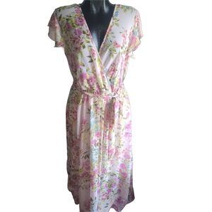 Kate and Lily Chiffon Pink Floral Short Ruffle Sleeve Maxi Dress 16W